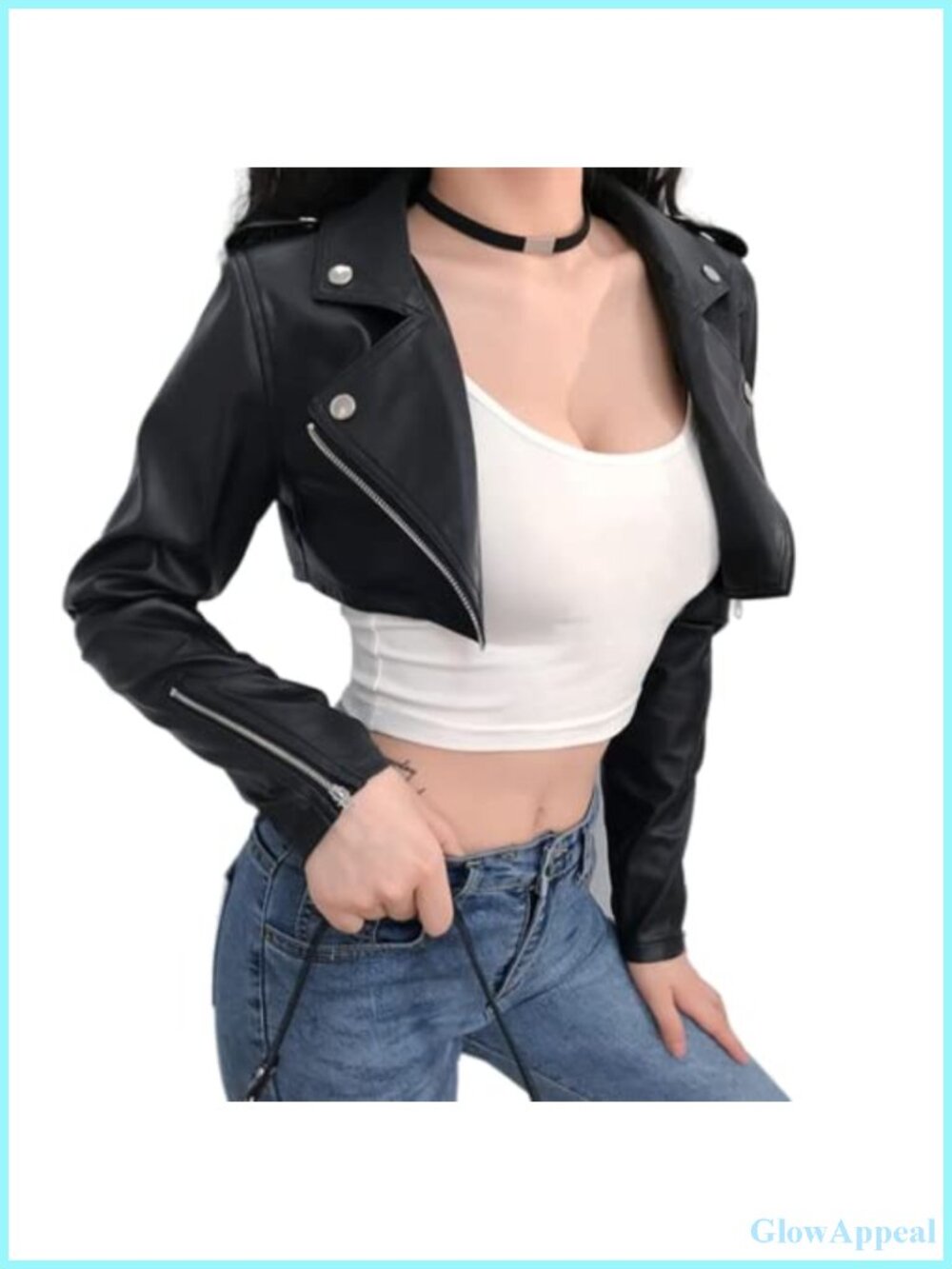Faux Leather Cropped Moto Biker Jacket Women Zipper Goth Punk Blazer